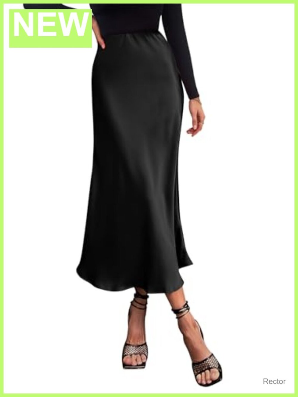 Satin Midi Skirt High Waisted A-Line Flowy Summer Casual